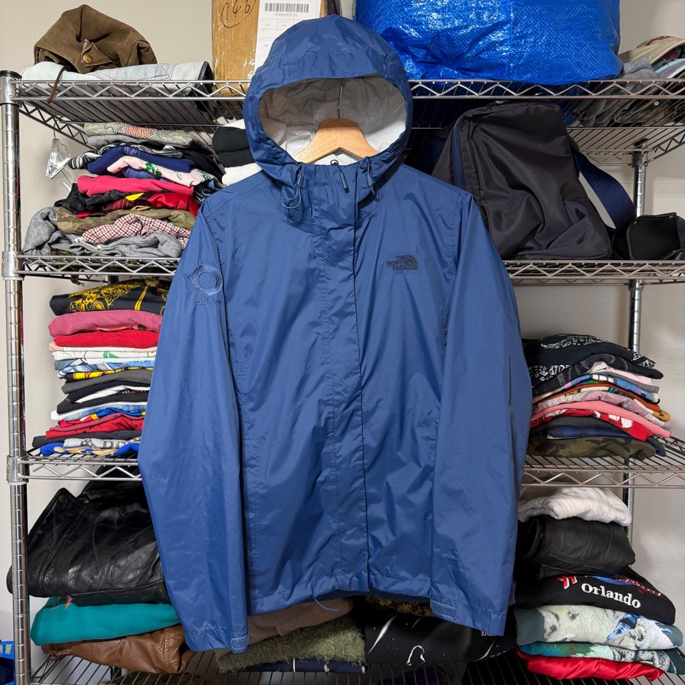 The North Face Rain Jacket Womens L Blue Venture 2 Team Ortho Hooded Waterproof